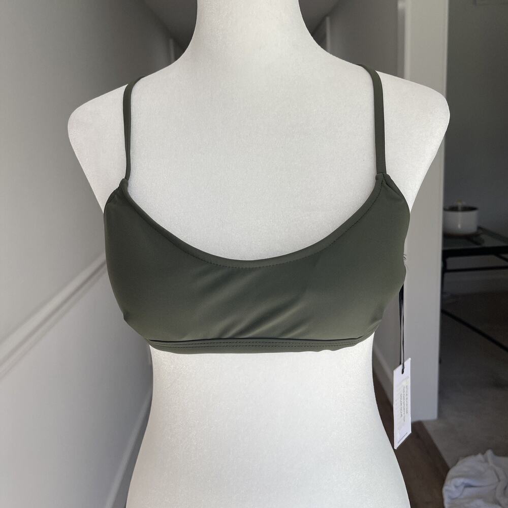 Z Supply Bikini Top Swim Suit Top Olive Green Sporty Paddle Board Back Tie NEW